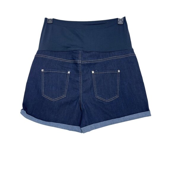 Time And Tru Womens Maternity Dark Blue Denim Shorts Size L Stretch High Pannel - Picture 9 of 10